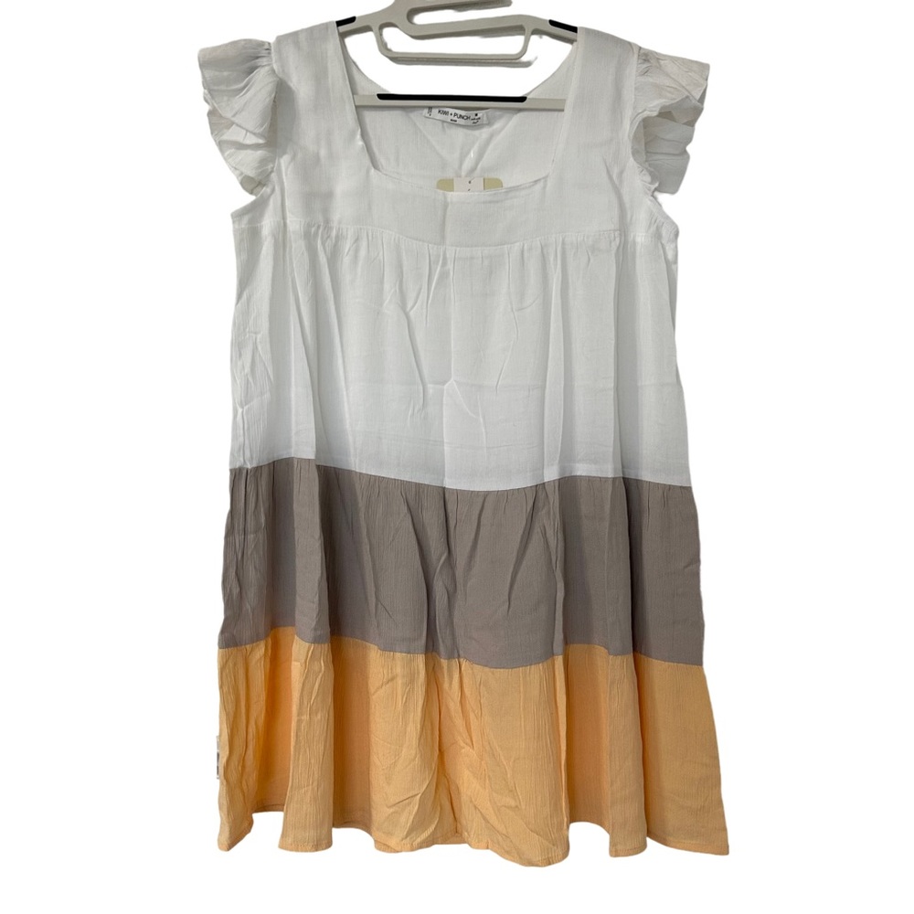 Kiwi + Punch Tunic Womens M White‎ Grey Orange NWT Gauzy Coastal Boho Travel